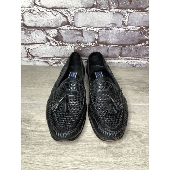 Santorini Black Leather BasketWeaves Woven Tassel Loafers Men’s Sz 9.5M US/43EU - Picture 11 of 16